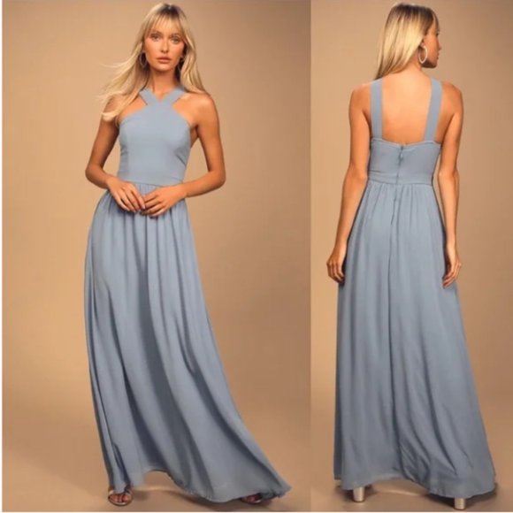 NWT Lulus Air Of Romance Blue Gown Maxi Dress Size Medium - Picture 1 of 13